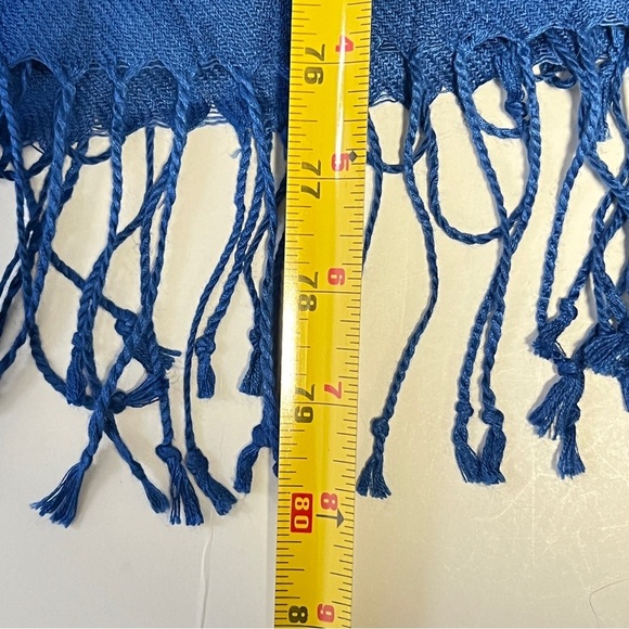 Womens Wrap Scarf with Fringe Bright Blue Soft Large‎ Rectangle - Picture 6 of 9